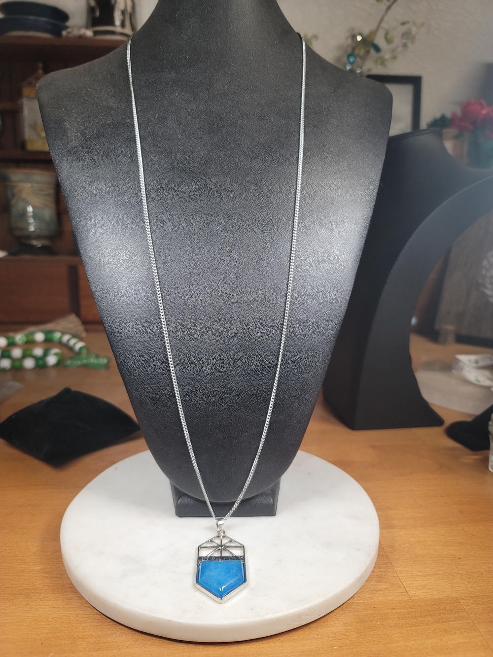 paparazzi Silver-Tone Necklace with Bright Blue Geometric Pendant